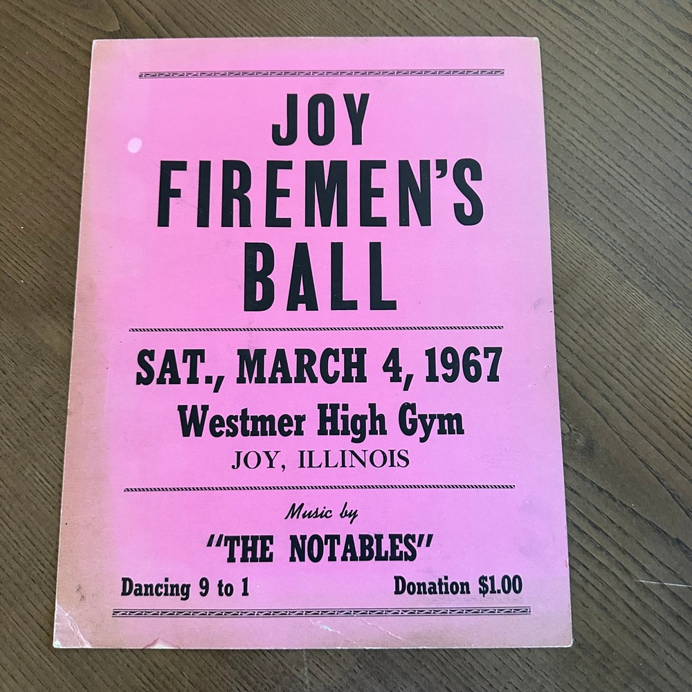 Vintage 1967 Joy Firemen's Ball Poster Winola High School Basketball Schedule